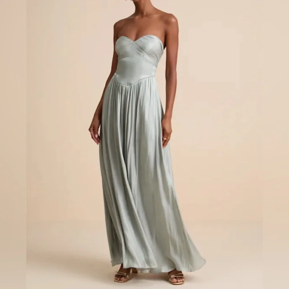 Lulu's Kylin Sage satin basque waist maxi dress - Picture 3 of 14